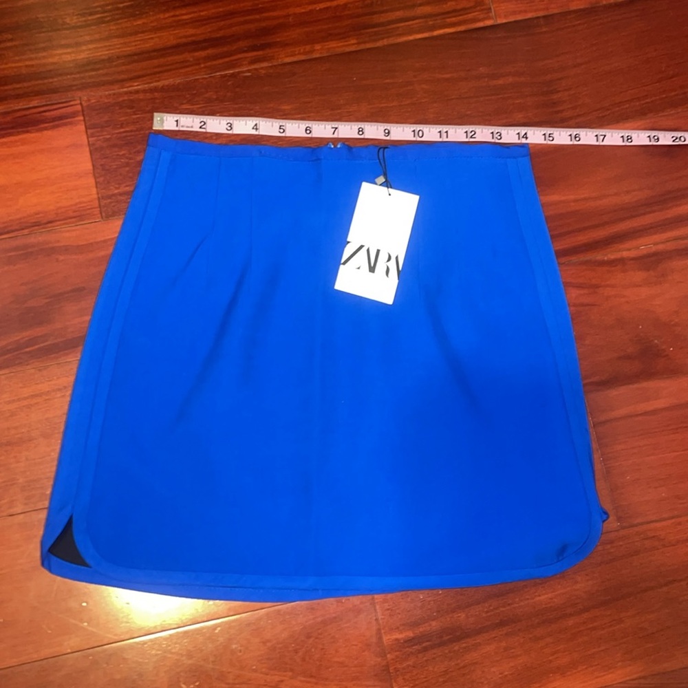 New ZARA SHORT SATIN EFFECT BLUE MINI SKIRT SIZE S 2143/248/420 - Picture 7 of 16